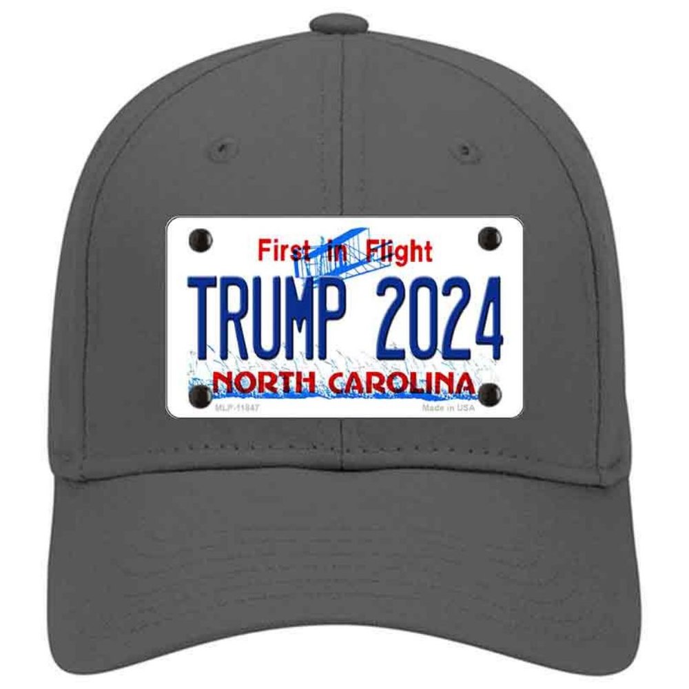 Trump 2024 North Carolina Metal on Cotton Velcro Hat - Charcoal